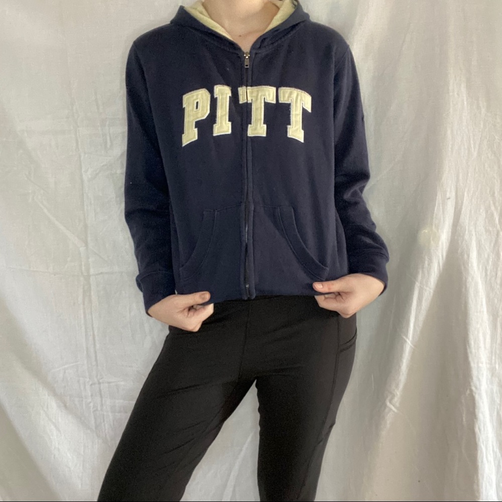 Pitt Stitched Lettering Spellout Navy Zip Jacket